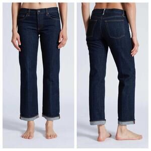 askk ny - low rise straight baby cuff jeans non stretch denim button-fly blue